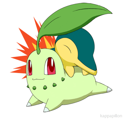a drawing of a green and yellow pokemon with a leaf on its head