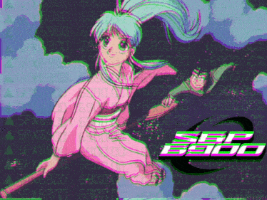 a girl in a pink kimono is flying on a broom in front of a wall of numbers