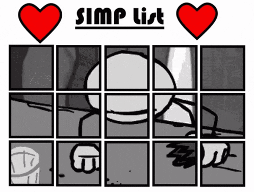 a grid of squares with a heart and the words simp list below it