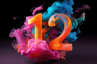 the number 12 is surrounded by a cloud of colorful smoke