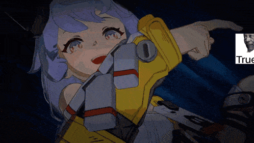 a cartoon of a girl holding a remote control with a caption that says true on it