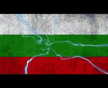 a green white and red flag with lightning coming out of the middle