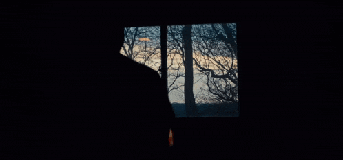 a person is holding a lit match in front of a window
