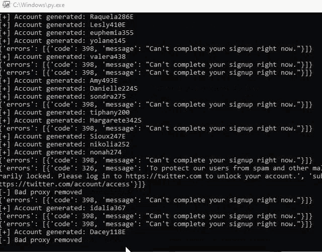a screenshot of a command line window that says " can 't complete your signup right now "