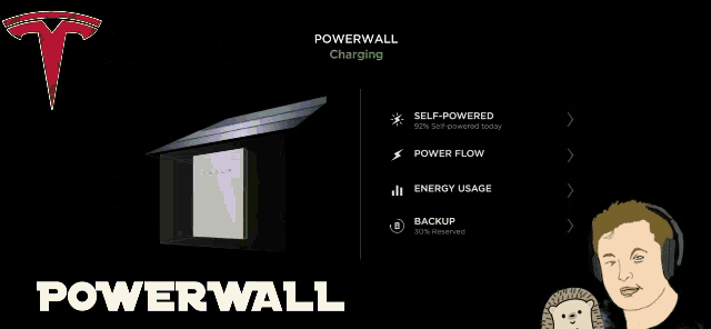 a tesla logo is on a black background next to a picture of a house and the words powerwall