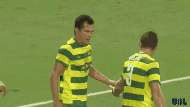 two soccer players one of whom has the number 8 on their jersey