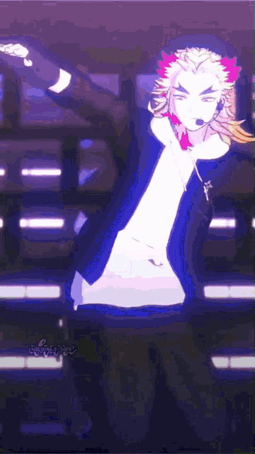 a cartoon character with a microphone on his head is dancing
