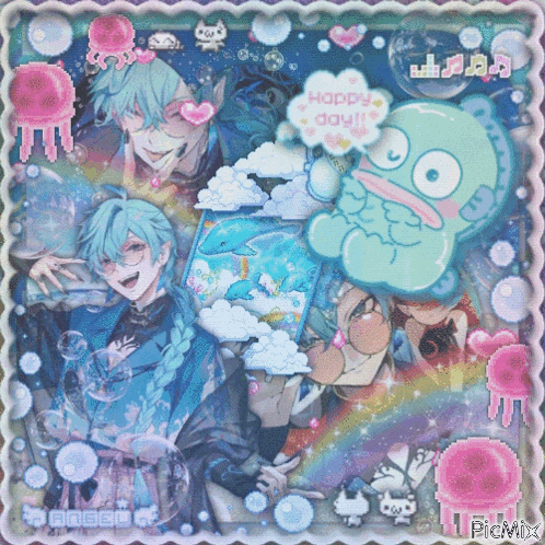 a collage of anime characters with the words happy day