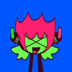 a cartoon character with pink hair and green leaves is wearing headphones and a crown .