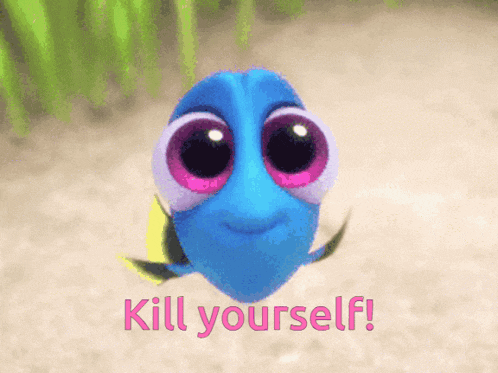 a cartoon fish with the words kill yourself written below it