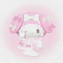 my melody is wearing a pink dress and holding a heart