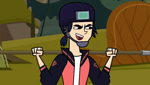 a cartoon character wearing a helmet and a jacket with a x on it