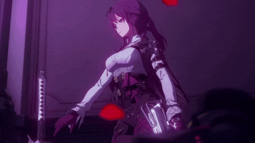 a girl with red hair is standing in a dark room with a purple background and a light coming out of her hands .