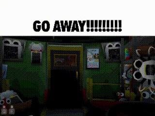 a picture of a room with stuffed animals and the words go away