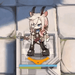 a cartoon character with horns is standing on a staircase holding a sword .
