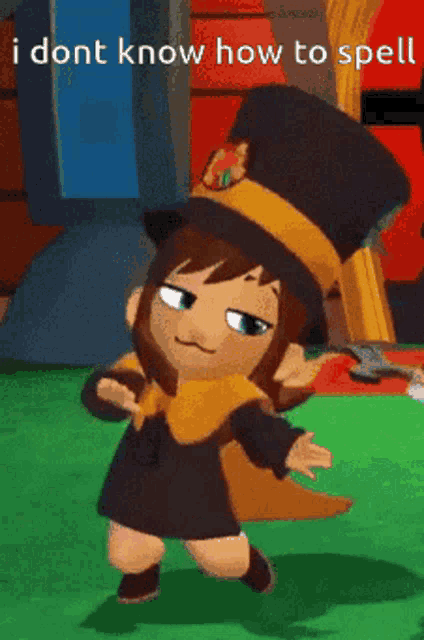 a cartoon character wearing a top hat says i dont know how to spell ..