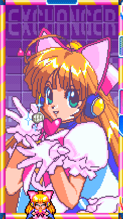 a pixel art of a girl with a cat ear and the word cartoon on the bottom