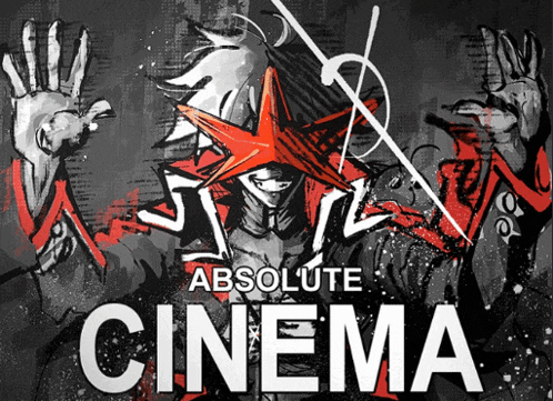 a poster for absolute cinema shows a man with a red star on his face