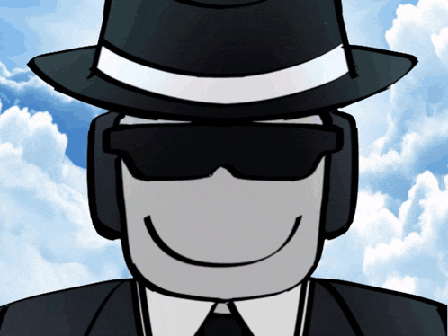 a cartoon man wearing a hat and sunglasses smiles