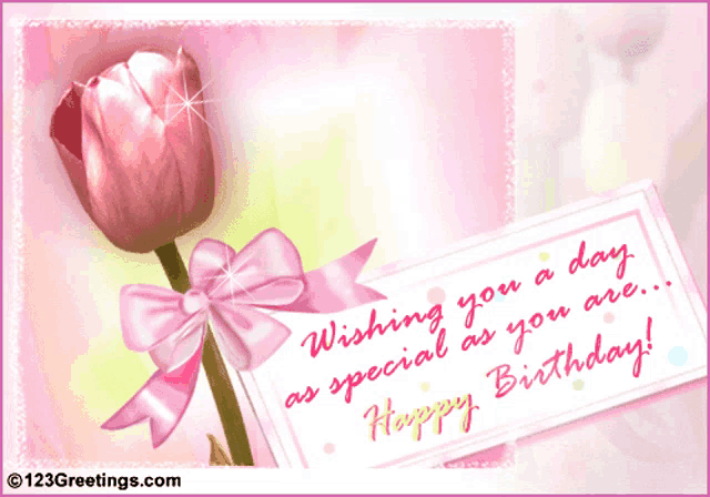 a birthday card with a pink flower and a pink bow wishing you a day as special as you are happy birthday