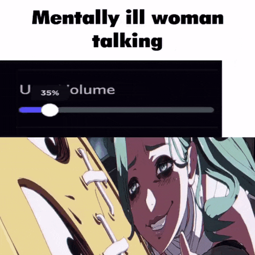 a meme shows a woman with green hair and the words mentally ill woman talking below her