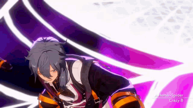 a video game character with a purple background and the name helter spider on the bottom
