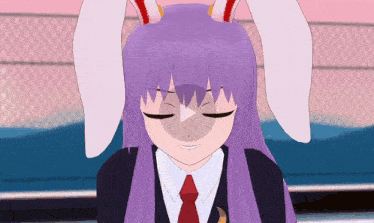 a cartoon girl with purple hair and bunny ears