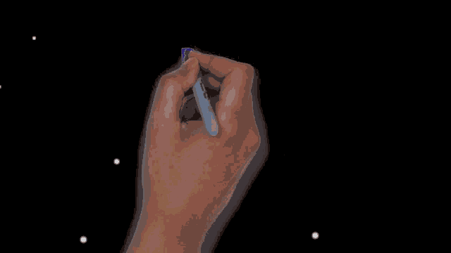 a hand is writing the word butuh in purple letters