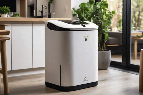 a kitchen with a white appliance that says ekoair