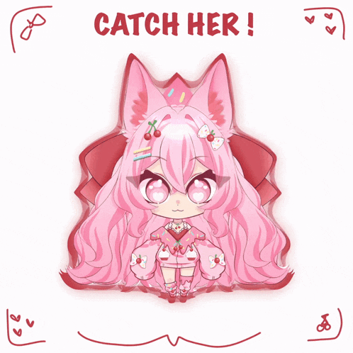 a drawing of a girl with pink hair and the words " catch her "