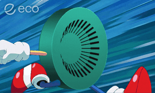 a cartoon drawing of a green circle with the word eco on the bottom right