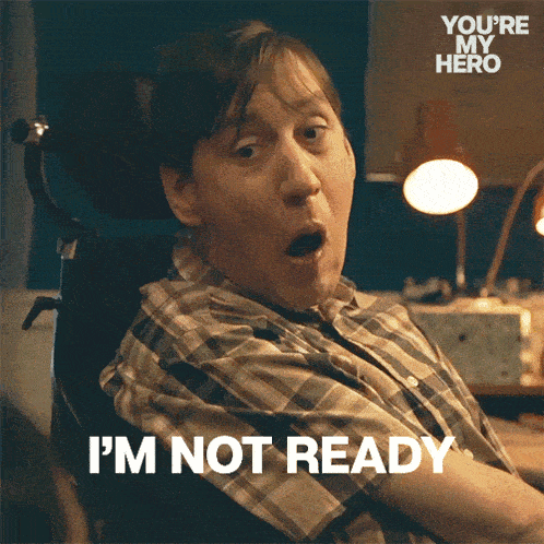 a man in a wheelchair says " i 'm not ready " in front of a lamp