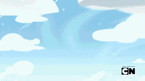 a cartoon character is sitting in the grass with a cell phone in the foreground and the word cn on the bottom right