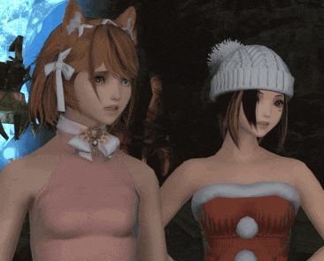 two anime girls are standing next to each other