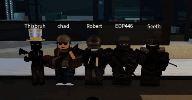 a group of soldiers are standing next to each other and their names are written in white letters