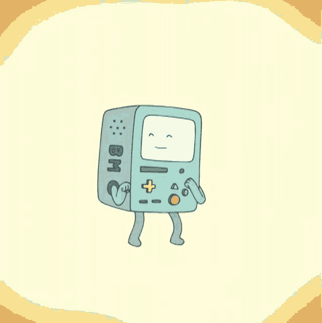 a cartoon drawing of bmo from adventure time with a yellow background