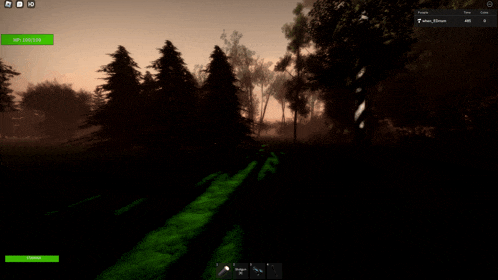 a screenshot of a video game with a green glowing path in the dark