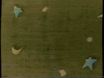 a cartoon scene with chinese characters and a few stars