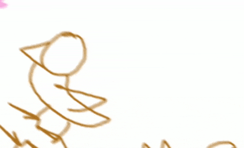 a drawing of a pink and green cartoon character standing next to a drawing of a bird .