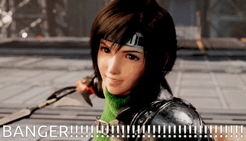 a video game character is holding a sword and the word banger is on the bottom right