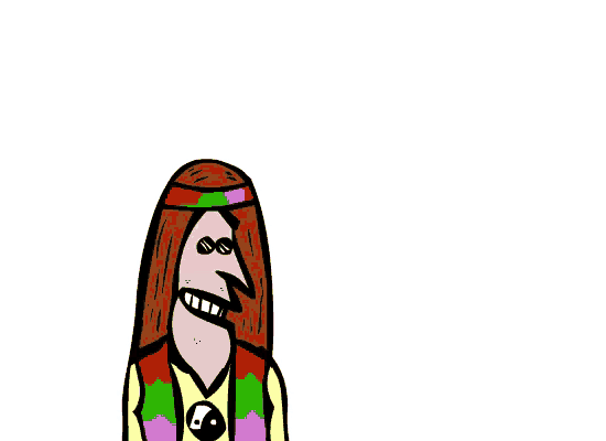 a cartoon of a hippie being punched in the face by a fist with blood coming out of it