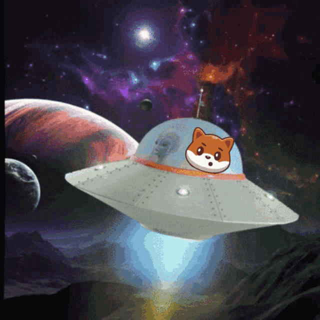 a cartoon illustration of an ufo with a cat on top