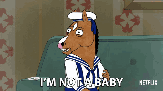 a horse in a sailor outfit says i 'm not ababy