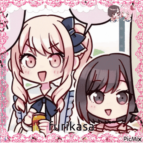 a picture of two girls with the name furikasa on the bottom