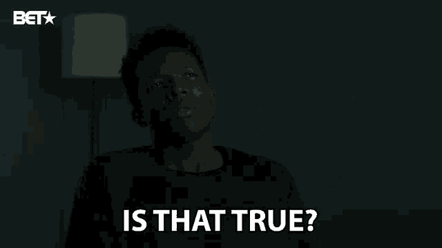 a man in a black shirt is asking is that true