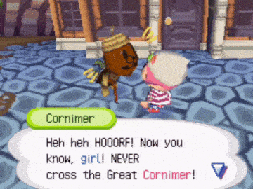 a video game character named cornimer talking to another character