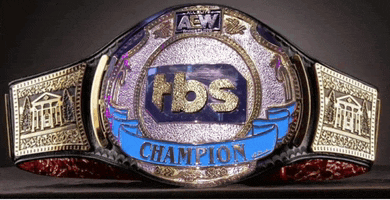 an aew tbs champion belt is displayed