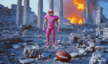 a football player wearing a pink uniform with the number 3 on it