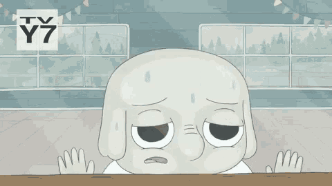 a cartoon character is sweating with a tv y7 logo in the background