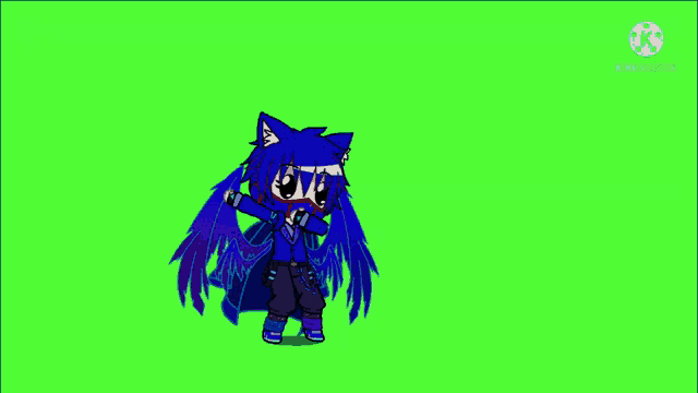 a cartoon character with wings is standing in front of a green screen .